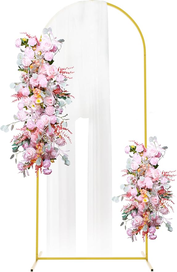 Putros Arch Backdrop Stand, 6ft, Metal Wedding Arch Stand, Gold, Arched Background Frame for Birthday Party, Baby Shower, Graduation, Photography Decoration