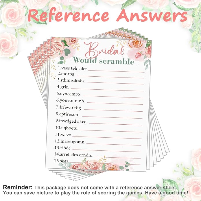 Sosation 331 Pcs Bridal Shower Games Supplies, 5 Sets (50 Cards Each) Wedding Games Cards, 1 Put a Ring on It Bridal Shower Game with 60 Rings and 20 Team Pencils for Wedding Engagement
