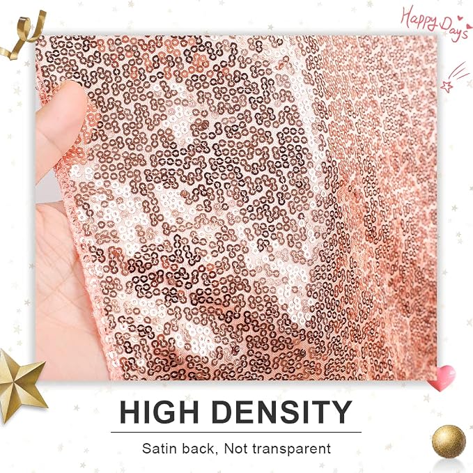 PartyDelight Rose Gold Sequin Backdrop Curtains 5x10ft 2 Panels | 3mm stitched sequin curtain with 4 inch rod pocket for 5x10ft wide reception wall head table stage backdrop and event display