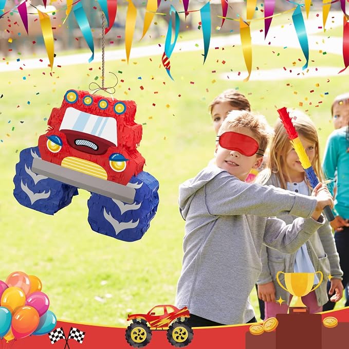 WERNNSAI Truck Piñata - Monster Truck Piñata Bundle with Blindfold and Bat for Boys Kids Theme Party Decoration Supplies Cool Car for Birthday Party Carnival Celebration Game