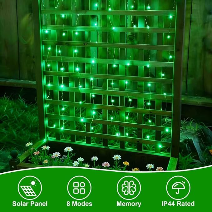 QITONG 4 Pack Solar Fairy Lights, Each 33ft 100 LED Green Halloween String Light Outdoor Waterproof, 8 Modes Silver Wire Christmas Twinkle Mini Lights