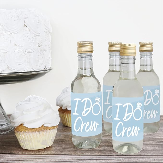 Big Dot of Happiness Dusty Blue Elegantly Simple - Mini Wine and Champagne Bottle Label Stickers - Wedding or Bridal Shower Guest Party Favor Gift for Women and Men - Set of 16