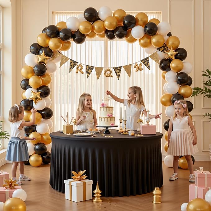 Black Round Tablecloth 6FT – Wrinkle-Free Fitted Spandex Table Cover for 72 Inch Circular Table, Stretch Dining Tablecloth for Wedding, Banquet, Party, Birthday, Buffet and Home Decor