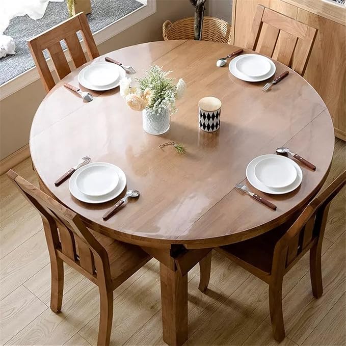 OstepDecor Frosted Round Table Protector 42 Inch Thick Frosted Table Cover Protector Round, Plastic Waterproof PVC Tablecloth, Vinyl Circle Table Top Protector for Dining Room, Coffee Tabletop