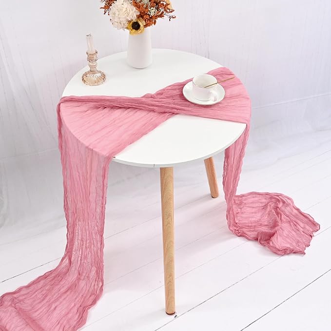 24 Pack Dusty Rose heesecloth Table Runner ,10FT Cheese Cloth Table Runner for Wedding Decor, 20x120inch Rustic Boho Gauze Table Runners for Wedding Party Bridal Shower