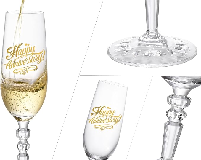 Happy Anniversary Decorations Gifts for Couple. Classical Style Happy Wedding Anniversary Champagne Flutes Glasses for Anniversaries of Any Year, Gifts for Men, Women, Husband, Wife