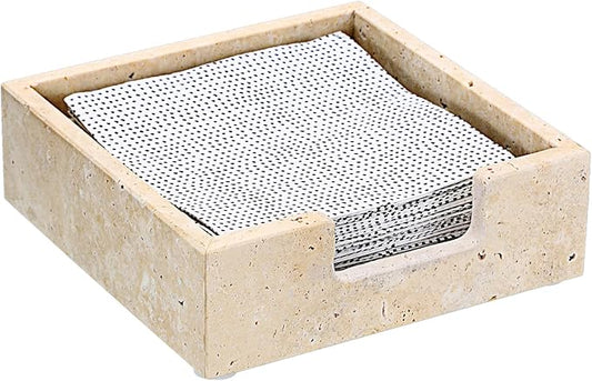 Sumnacon Travertine Cocktail Napkin Holder for Table, 6.2" x 6.2", Square Napkin Holders Small Napkin Tray, Flat Modern Napkin Dispenser for Kitchen, Countertop, Dining Table, Party, Bar