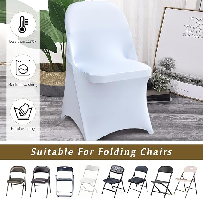 30 Pcs White Folding Chair Cover Washable Removable Universal Fitted Chair Cover Protector for Wedding,Party, Banquet, Holidays, Celebration, Decoration Chair Covers