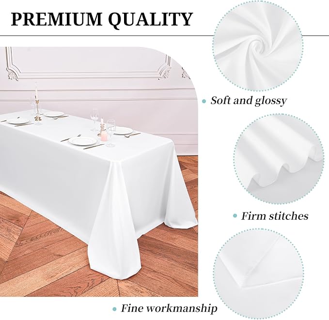 12 Pack White Tablecloths for 8ft Rectangle Tables 90 x 156 Inch - Polyester Table Cover Stain and Wrinkle Resistant Washable Fabric Table Clothes for Wedding Party Banquet Reception Restaurant