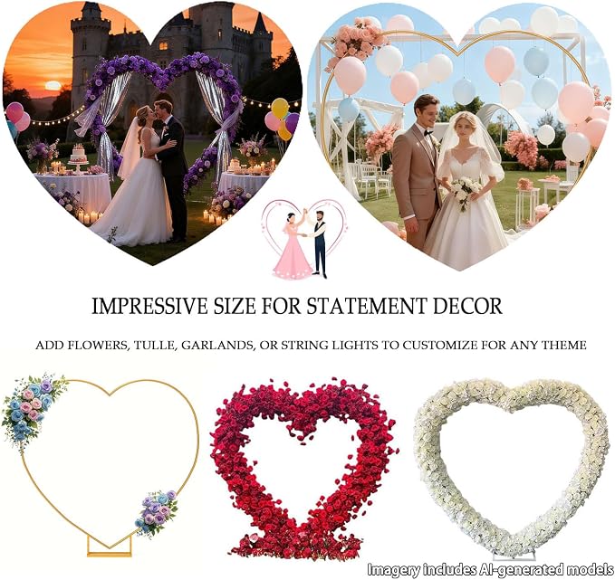 Heart Balloon Arch Stand with Base | 6.7ft Heart Shaped Metal Arch Backdrop Stand Kit, Large Size Metal Love Balloon Arch Kit for Wedding, Valentine's Day (Gold)