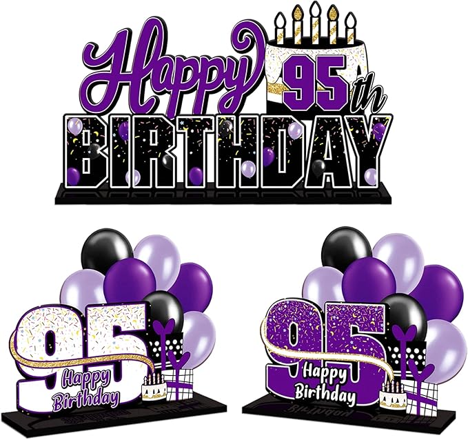 LINGTEER Happy 95th Birthday Purple Acrylic Table Topper Centerpieces Set - Cheers to 95 Years Old Birthday 95th Bday Party Gift Decorations.