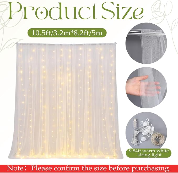 5 Pcs Just Married Decorations Kit, All-in-one Wedding Decor with White Tulle Backdrop with Lights, Mr and Mrs Sign, 2 Flower Garlands, Wedding Banner for Reception, Party (10 x 8ft)