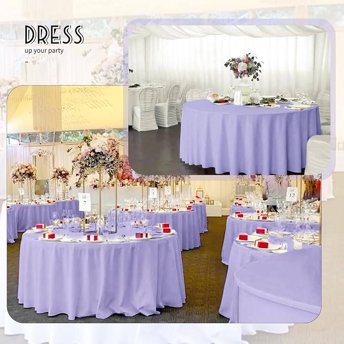 YMHPRIDE 6 Pack Round Tablecloth Lavender Table Cloths 90 Inch Polyester Round Tablecloth,Lavender Tablecloths Round 90 inch Washable Fabric Table Covers for Wedding,Party,Dining,Banquet