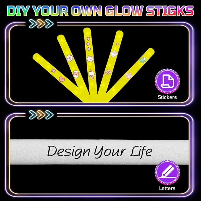 Foam Glow Sticks Bulk, 40 Pack Yellow Light Up Foam Sticks 3 Modes, Glow Party Supplies for Easter,Raves, Carnival, Concert, 4th of July, Halloween, Christmas, New Year