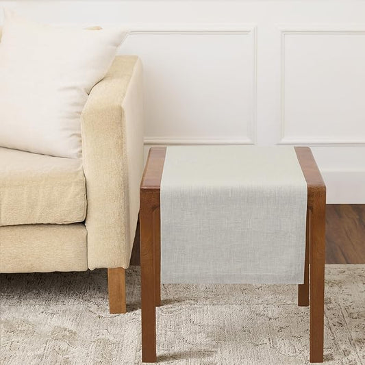 Solino Home Linen Short Table Runner 36 Inches - Athena, 100% Pure Linen Oyster Grey Table Runner 14 x 36 Inch Ideal for Dresser and Coffee Tables - Spring, Summer, Mothers Day
