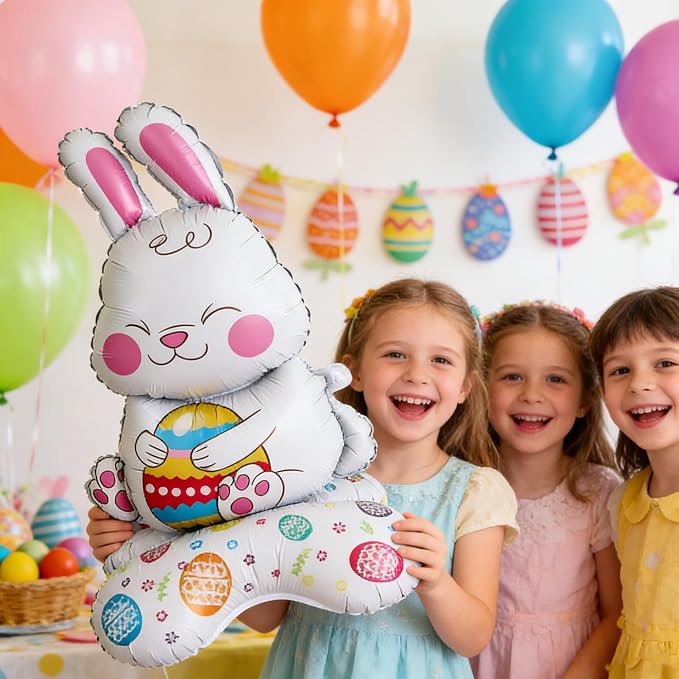 Easter Rabbits Themed Happy Birthday Party Decorations, Plates Napkins Cups Tableware, Bunny Egg Background Tablecloth, Happy Birthday Banner, Cake Toppers, Colorful Balloons for Kids and Adults