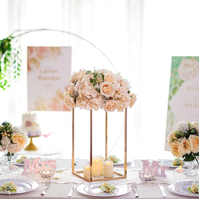 Gold Tall Stand for Wedding: 15.8in, With Metal Panel, Packs of 10 | Columnar Cube Shape, Easy to Assembly, Flowers Cakes Drinks Display Table Centerpieces for Wedding Party Event