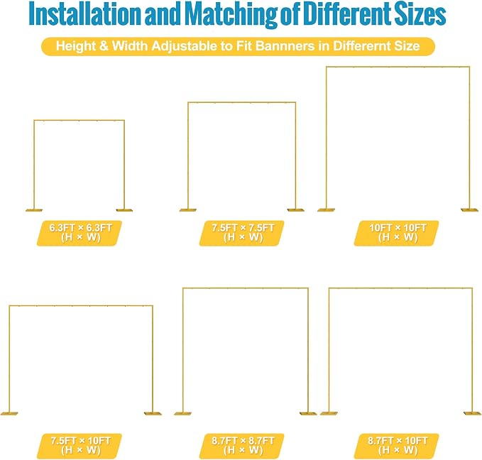 Fomcet 10FT x 10FT Backdrop Stand Heavy Duty with Base, Gold Portable Adjustable Pipe and Drape Kit, Square Metal Arch Party Frame for Wedding Birthday Parties Banquet Decorations