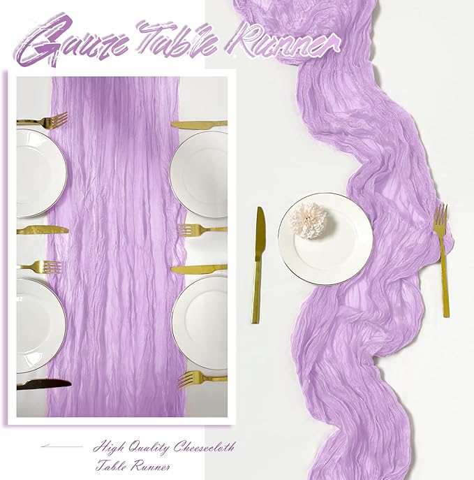 30 Pack Lavender Cheesecloth Table Runner 17 x 108 inch Cheese Cloth Table Runners 9ft Lavender Table Runner Rustic Romantic Sheer Gauze Runner for Wedding Party Baby Shower Table Decoration