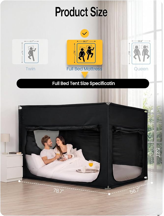 ANC POP Portable Bed Tent, Blackout Privacy Canopy with 3 Doors & Breathable Mesh, Large Space for Adults, Indoor Sleeping Shelter for Dorms/Shared Rooms