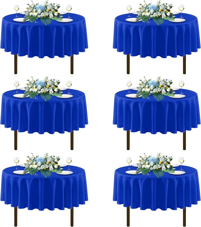 sancua Royal Blue Round Tablecloths 70 Inch, 6 Pack - Circle Fabric Table Cloth for July 4th Independence Day Wedding Party Banquet Birthday, Washable Polyester Table Cover (Fit 20-58 Inch Tables)
