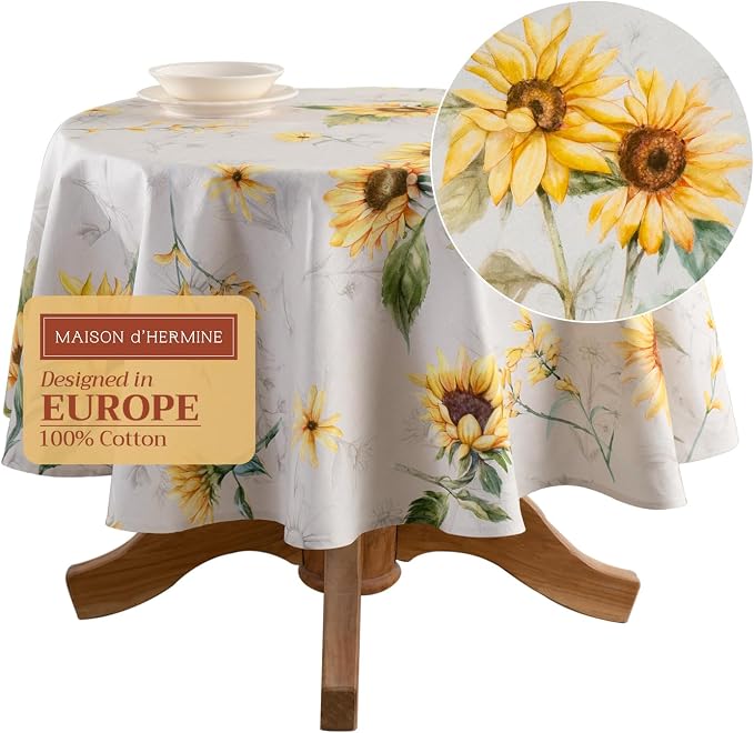 Maison d' Hermine Table Cloth Round Table 100% Cotton 63 Round Inches Tablecloth Reusable Decorative for Dining Kitchen Room Farmhouse Party Home Hotel Restaurant Spring Summer - Candice