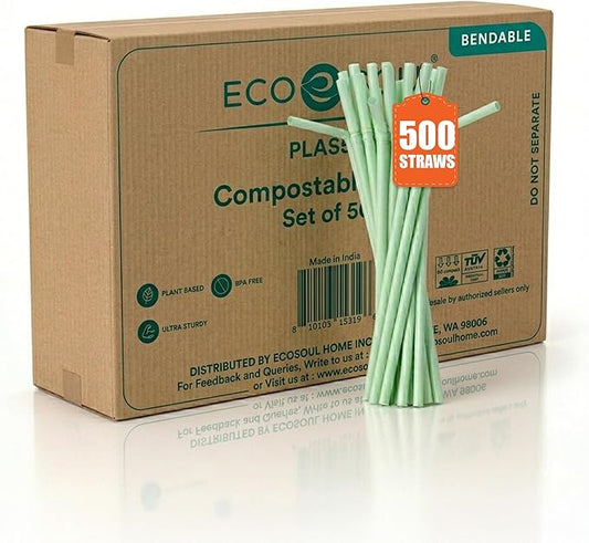 ECO SOUL Straws [500 Count][8.25"] Eco-Friendly Disposable Straws, Cocktail Cold Drink Smoothie Bendable