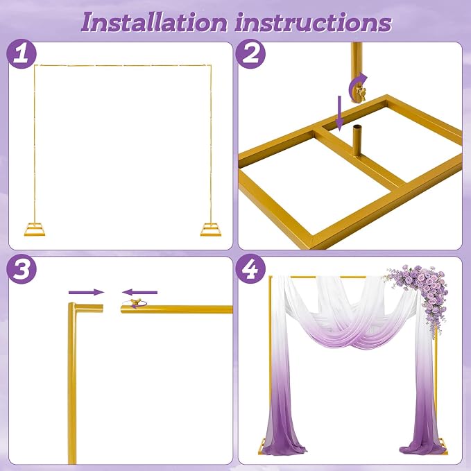 Square Balloon Arch Stand, 8.2x8.2FT Gold Wedding Arch Garden Arbor Garden Arches Metal Arch Backdrop Stand for Ceremony Party Birthday Bridal Baby Shower Anniversary Decoration Wedding Decor