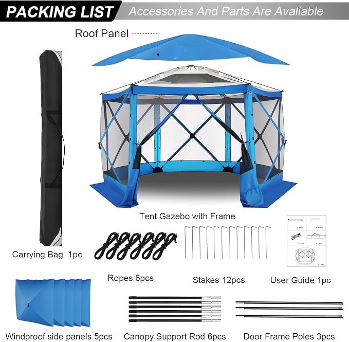 COBIZI 12x12 FT Pop Up Canopy Extendable Tent, Gazebos On Clearance with Removable Roof, Screened in Gazebo with sidewalls, Screen Tents Portable carpas para Patio for Outdoor Camping,Backyard,Blue