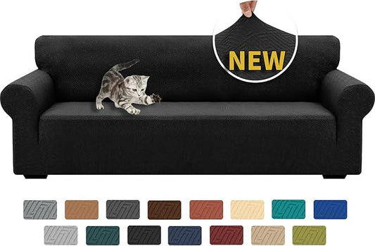 XINEAGE 2026 New Extra Large Couch Cover for 3 Cushion Couch (91"-110") 1 Piece Stretch Oversized Sofa Slipcovers Jacquard 4 Seater Furniture Protector Elastic Bottom for Kids,Pet (XL Sofa, Black)