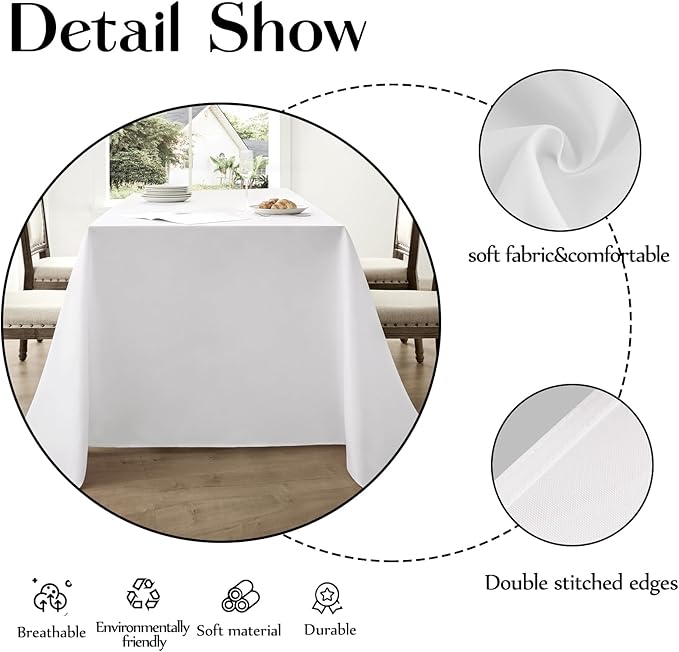 Rectangle Tablecloths 90x132 Inch 10 Pack White Tablecloth for 6ft Washable Decorative Linen Polyester Table Cloths for 8ft Dining Table Banquets Buffet Parties and Wedding