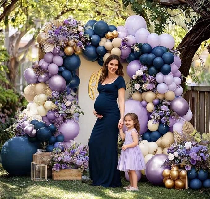 Navy Blue Purple Balloon Arch Double Stuffed Dark Blue Pastel Lavender White Sand Ivory Balloon Garland Kit Clear Bobo Metallic Lilac for Baby Shower Wedding Birthday Mother Day Graduation Party Decor