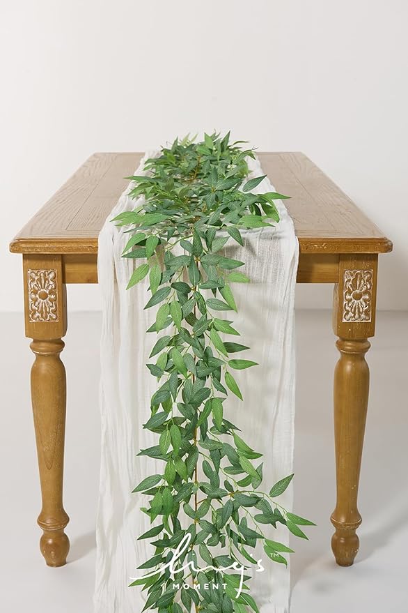 Ling's Moment Artificial Cinnamon Leaf Greenery Garland - 6 Pack, Candle Vines, Splicable 2.3ft Stems for Table Centerpieces, Lantern Rings, Backdrop Floral Arrangements & Wedding Arches