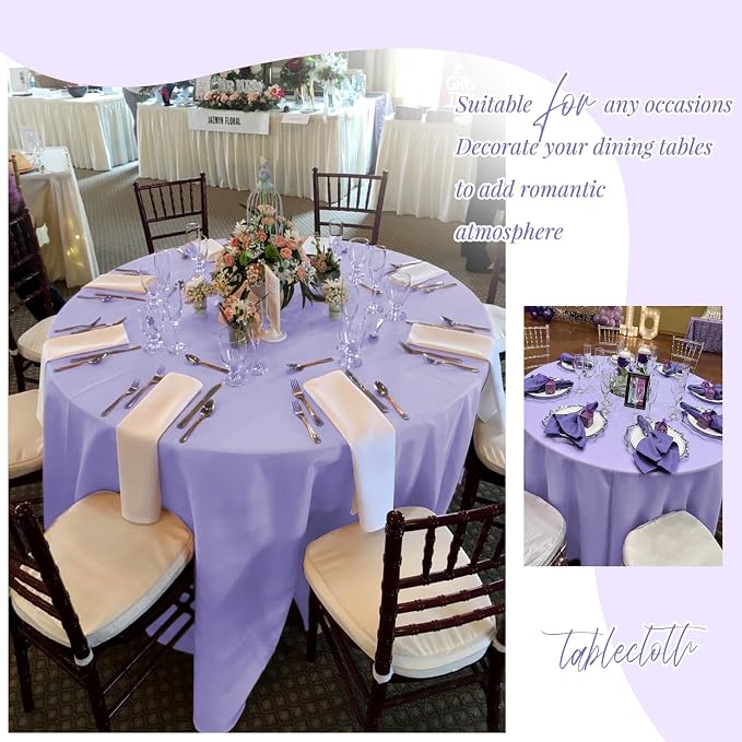 Showgeous 12 Pack Lavender Round Tablecloth 120 Inch Polyester Table Cloth for Tables - Washable Decorative Fabric Covers for Wedding, Party, Banquet