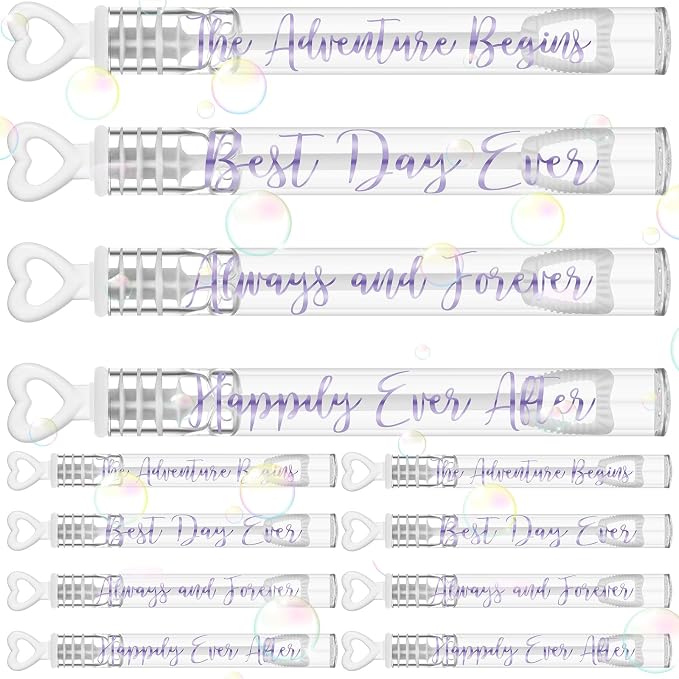 Hollowfly 120 Pack Purple Lavender Wedding Mini Bubble Wands for a Wedding Bulk White Heart Bubble for Guests Send off Wand Adults Bridal Exit Shower Party Supplies Valentine Anniversaries Celebration