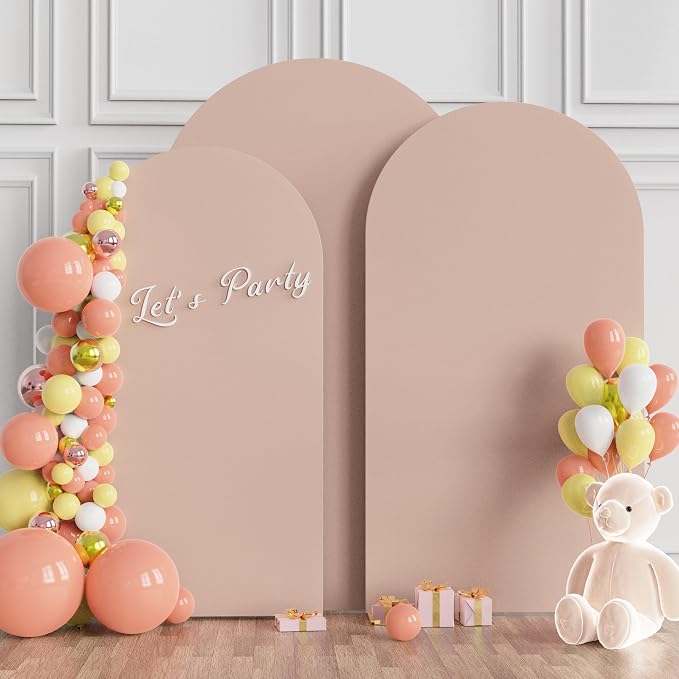 Wokceer Wedding Arch Backdrop Cover (7.2FT, 6.6FT, 6FT) Set of 3 Spandex Fitted Nude Arch Covers for Round Top Chiara Arches Backdrop Cover for Birthday Party Wedding Ceremony Banquet Decor