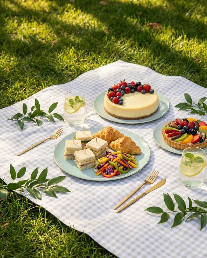 bUCLA 100PCS Green Plastic Plates - Sage Green Disposable with Gold Rim - Include 50 Pieces 10 inch Dinner & 50 Pieces 7 inch Dessert Plates, Ideal for Party, Daily Use & Spring