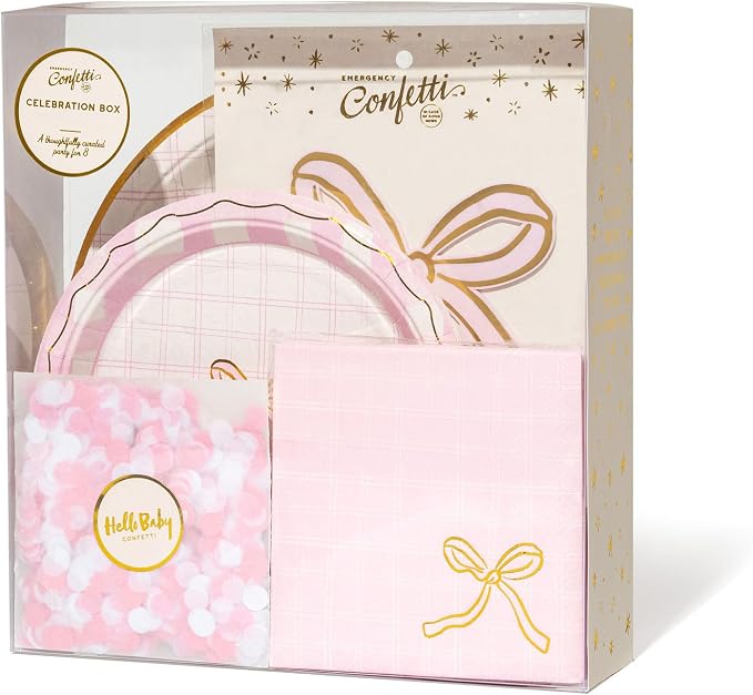 Baby Shower Celebration, Stylish Tableware Set for 8 Guests – Pink/White