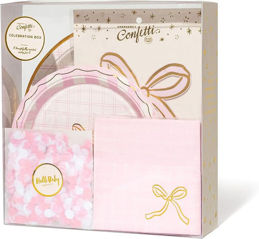 Baby Shower Celebration, Stylish Tableware Set for 8 Guests – Pink/White