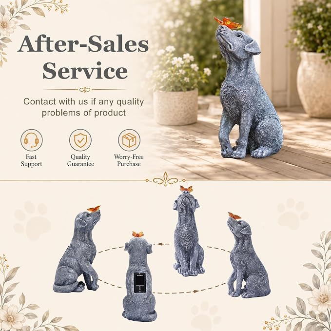 Garden Statue Dog Figurine Decor – Outdoor Decoration with Butterfly for Garden Yard Lawn Home Decor Outside : Christmas Day Gifts Memorial for Women Mom Grandma