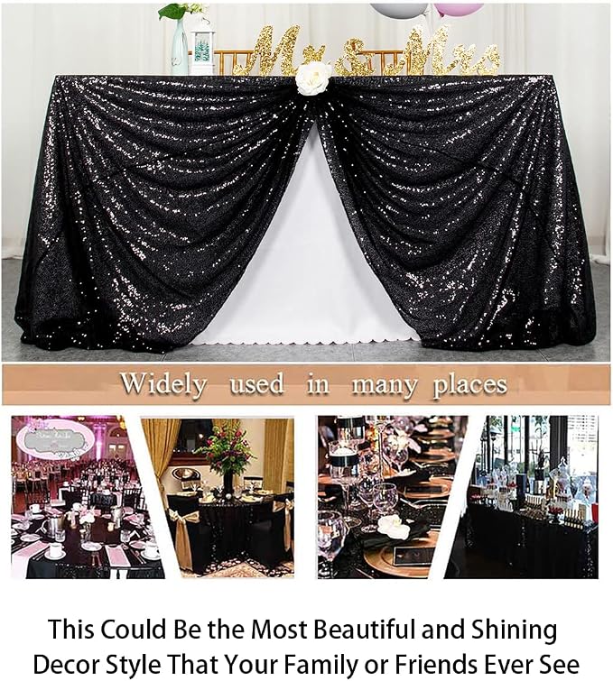 ShiDianYi Black Tablecloth 90X156-Inch Sequin Tablecloth Rectangle Glitter Tablecloth Linen Black Sequin Tablecloth Overlay for Birthday Parties Sparkle Table Cloth for 6FT Table