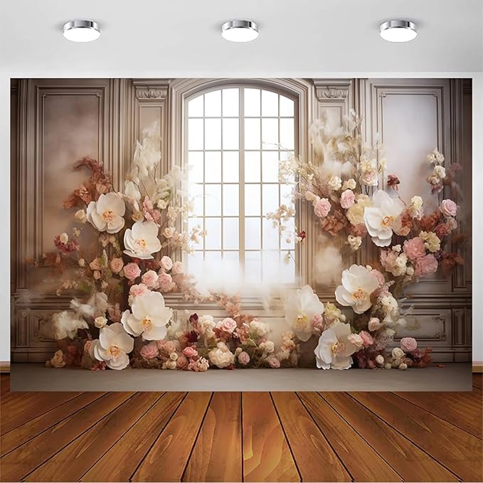 European Style Interior Room Backdrop 6x4ft Art Oil Painting Flowers French Window Photography Background Birthday Bridal Shower Women Girl Home Room Office Decor Banner Photo Studio Props