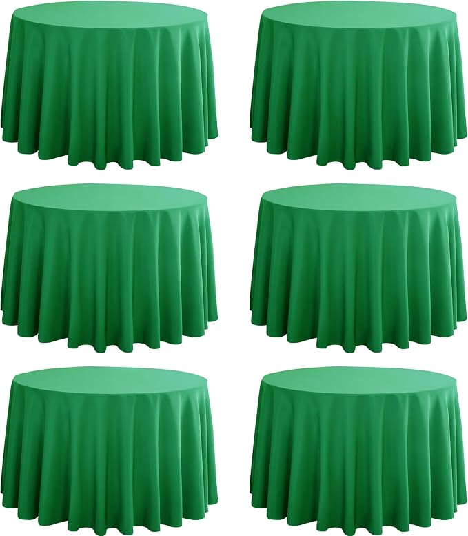 6-Pack Round 90-inch Forest Green Table Cloths, Solid Stain and Wrinkle Resistant Circular Tablecloth, Premium Plain Weave Polyester Fabric Table Linen Covers for Hotel, Banquet