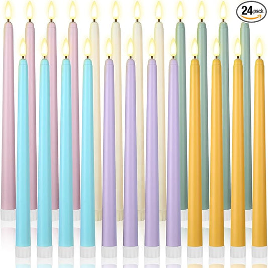 Macarrie 24 Packs Flameless Taper Candles Battery Operated Fake 11 Inch Long Candlelight LED Flameless Candlesticks Flickering Tapered for Summer Fall Wedding(Spring Wedding)