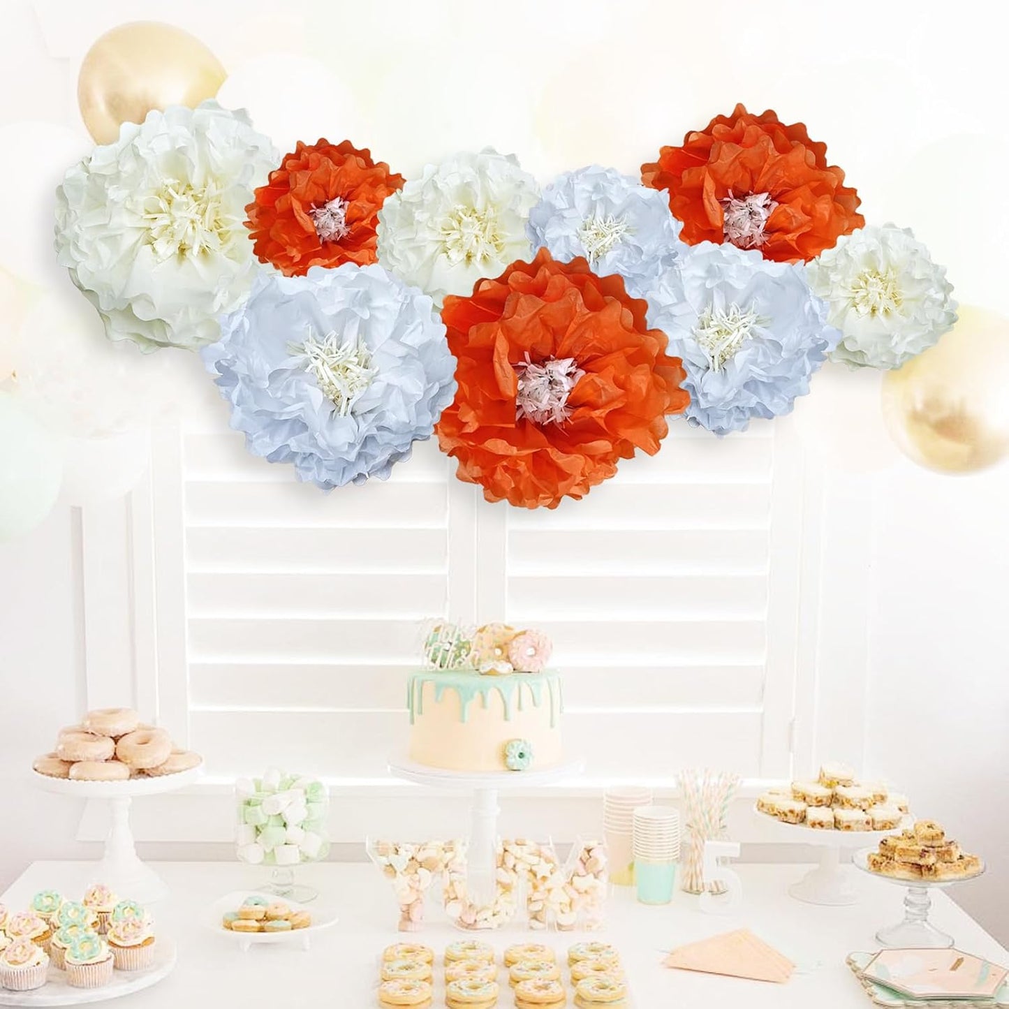 Yellow Paper Flower Pom Poms Wall Decorations for Weddings, Birthdays, Bridal, Baby Showers, Tea Parties, Engagement, Home Decor