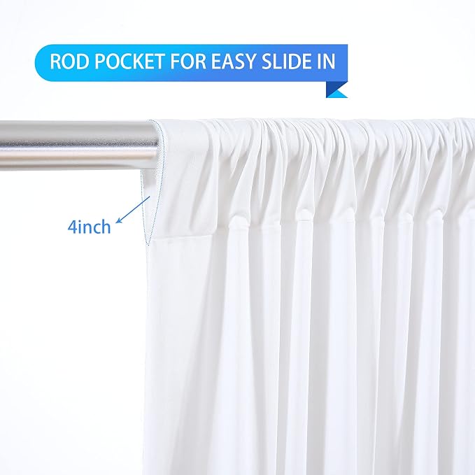 White Backdrop Curtains 2 Panels, 10 Feet Wrinkle-Free Polyester Photography Backdrop Drapes for Wedding Baby Shower Party Background Backdrop Stand- 8FTX10FT (White)