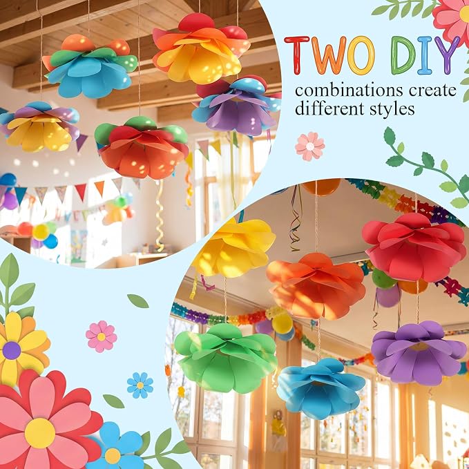 Jetec 6 Pack DIY 14inch Hanging Flowers Large Floral Party Decorations 3D Colorful Paper Flower Hanging Decoration for Spring Wedding Birthday Easter Nursery Classroom Office Ceiling Decor