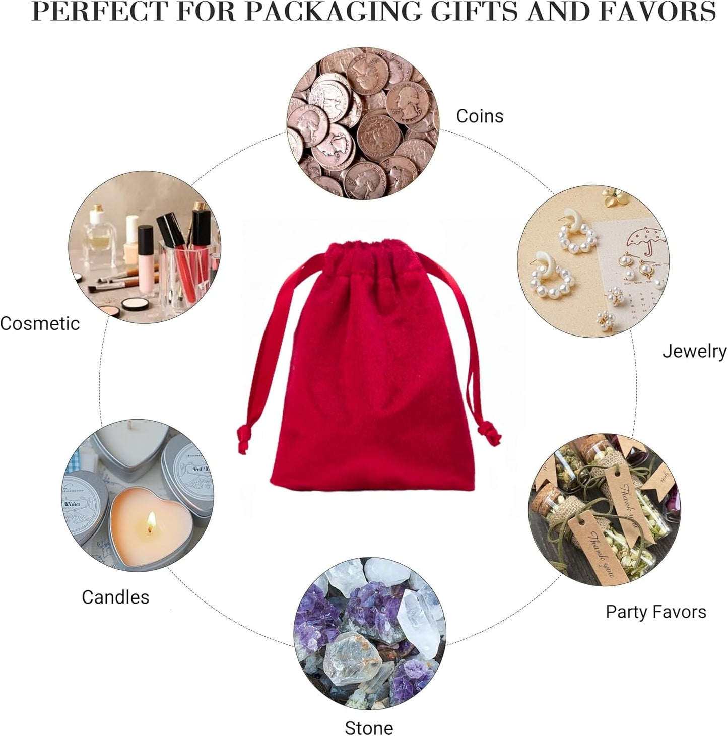 QIANF 12pcs Red Velvet Drawstring Bags 3x4 inches Velvet Cloth Small Gift Bags Jewelry Pouches for Storage Wedding Party Favor Christmas