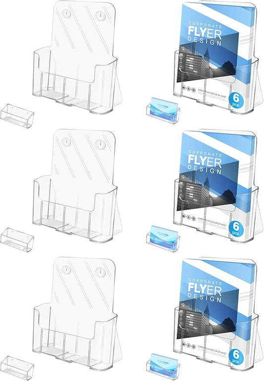 Acrylic Brochure Holder 8.5 x 11, 6 Pack Clear Brochure and Business Rack Card Holder Stand, Wall Mount Flyer Holder for Store Office Magazine Pamphlet Literature Document Menu Journals