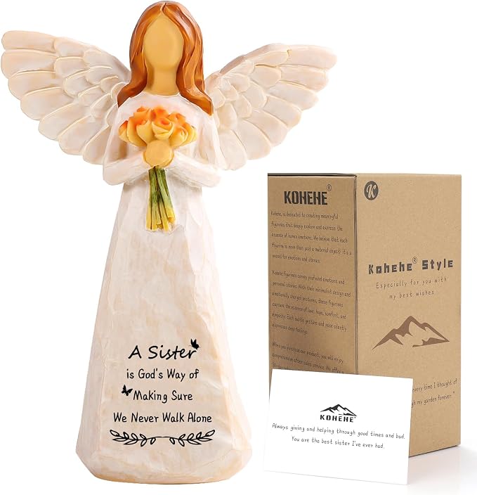 Kohehe Gifts for Sister, Meaningful Sister Birthday Gifts, 5.5” Handmade Angel Figurine Sisters Gift, Unique Sisters Gift Ideas for Birthday, Mothers Day, Christmas